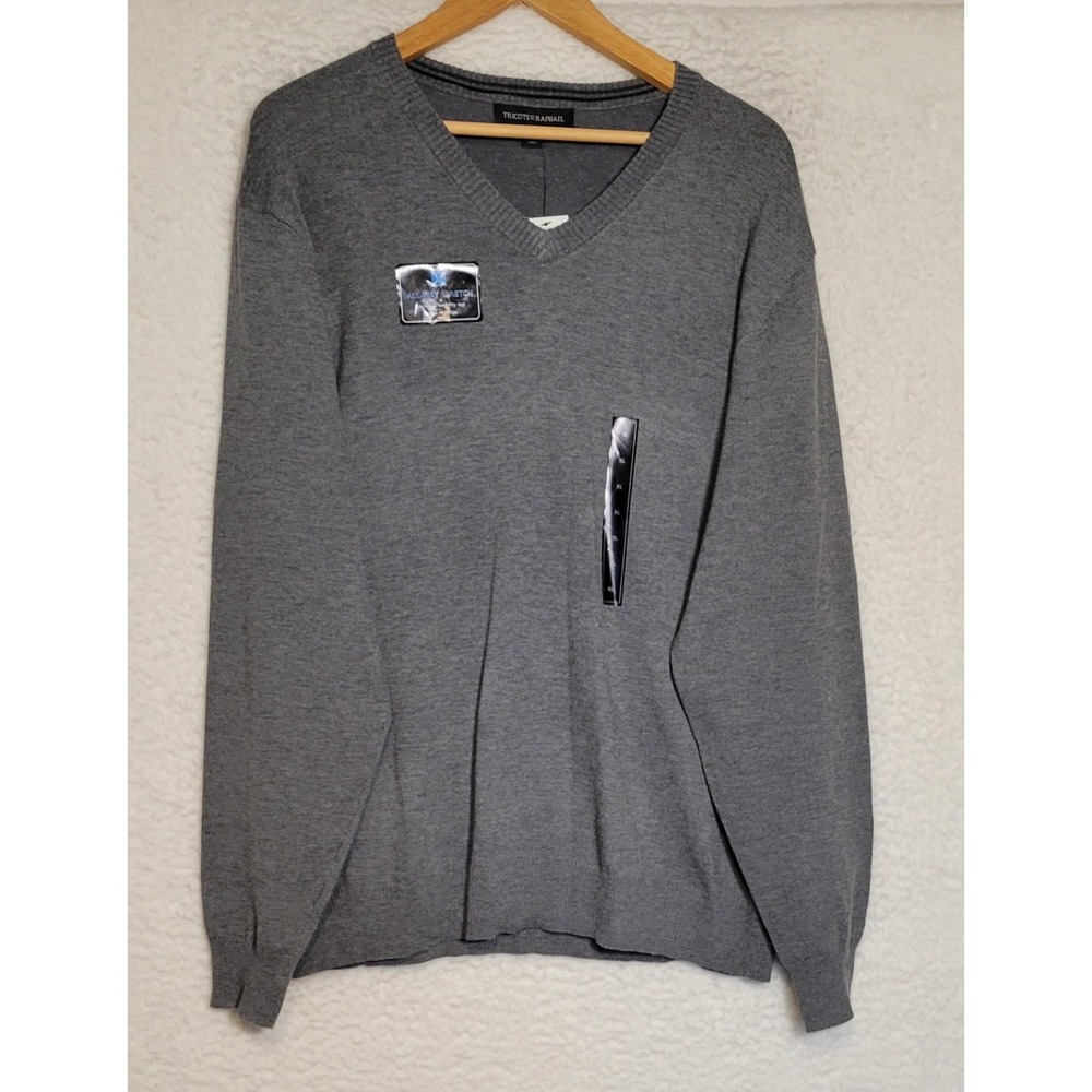 Tricots‎ St. Raphael Sweater Gray Size XL V-Neck Pullover NEW Long Sleeve 1193